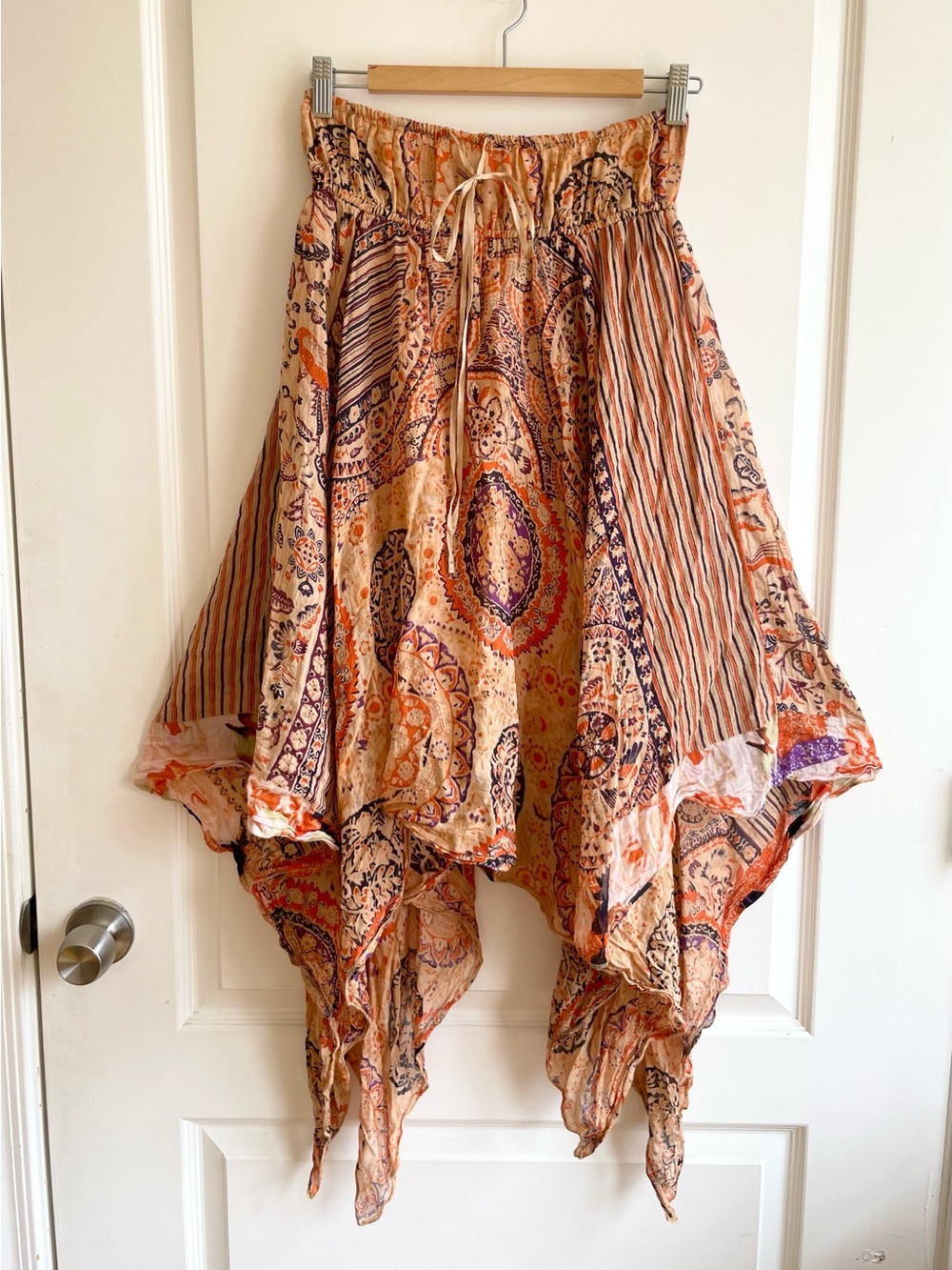 Free People Kaia Asymmetrical Midi Skirt Sz M Cotton Handkerchief Hem Boho Fairy